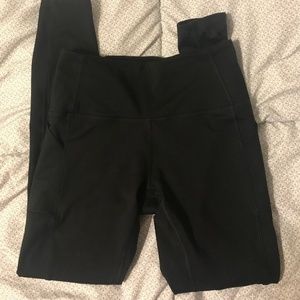 PINK High Waisted Fleece Leggings - Black